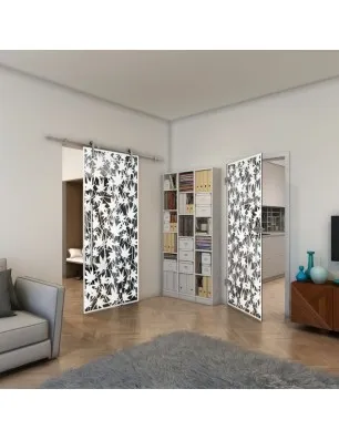 Ganzglastür - Fineprint Model 192 Weiss auf Grauglas