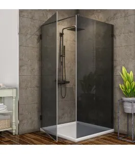 Eck-Duschkabine Bias 01 - Pendelband - Schwarz - Grauglas