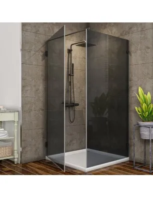 Eck-Duschkabine Bias 01 - Pendelband - Schwarz - Grauglas