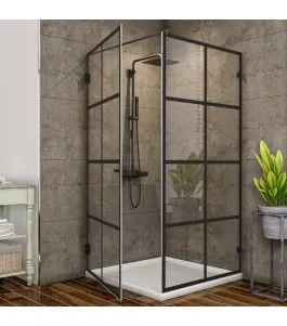 Eck-Duschkabine Bias 01 - Pendelband - Schwarz - Loft 2