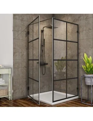 Eck-Duschkabine Bias 01 - Pendelband - Schwarz - Loft 2