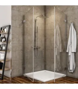 Eck-Duschkabine Borba 02 - aussenöffnend - Chrom - Klarglas