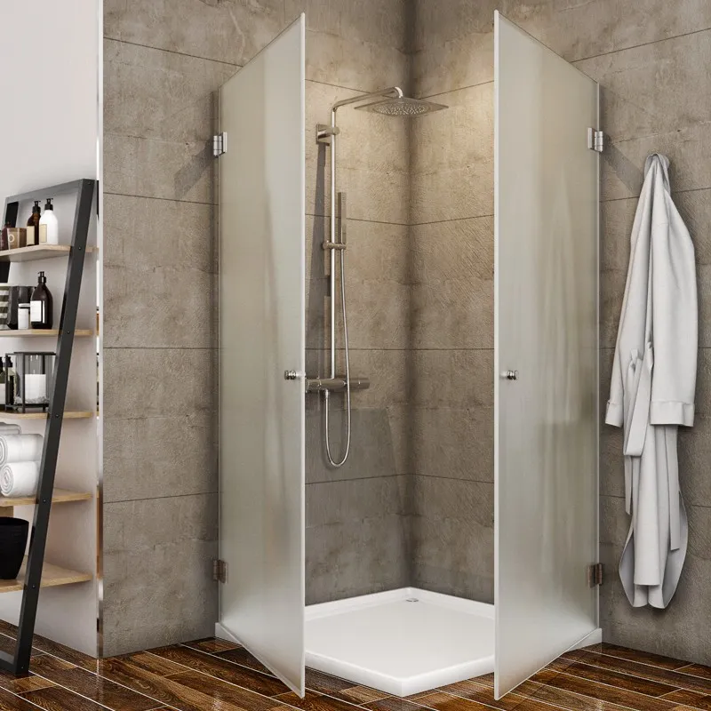 Eck-Duschkabine Borba-02 - aussenöffnend - Chrom - Satino