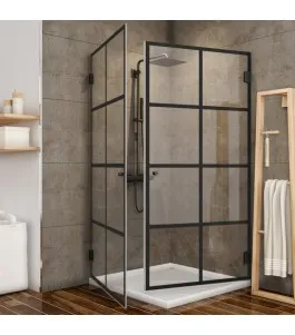 Eck-Duschkabine Bias 02 - Pendelband - Schwarz - Loft 2