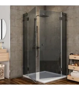 Eck-Duschkabine Bias 06 - Pendelband - Schwarz - Grauglas