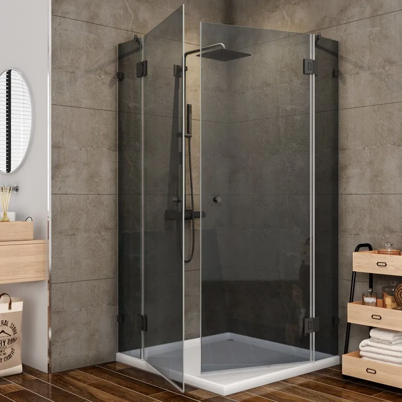 Eck-Duschkabine Bias-06 - Pendelband - Schwarz - Grauglas