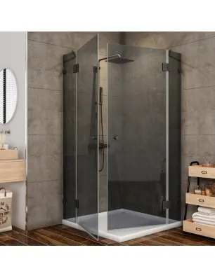 Eck-Duschkabine Bias 06 - Pendelband - Schwarz - Grauglas