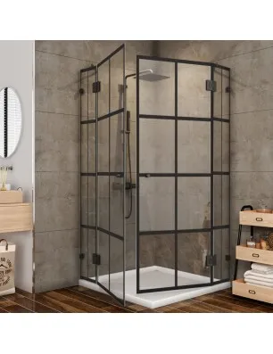 Eck-Duschkabine Bias 06 - Pendelband - Schwarz - Loft 2