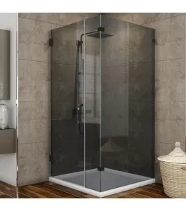 Eck-Duschkabine Bias 07 - Pendelband - Schwarz - Grauglas