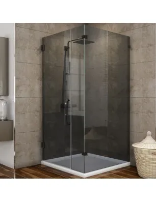 Eck-Duschkabine Bias 07 - Pendelband - Schwarz - Grauglas