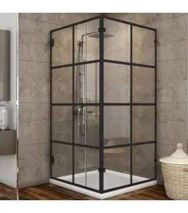 Eck-Duschkabine Bias 07 - Pendelband - Schwarz - Loft 2