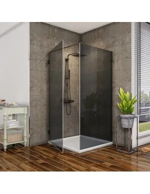 Eck-Duschkabine Bias 01 - Pendelband - Schwarz - Grauglas