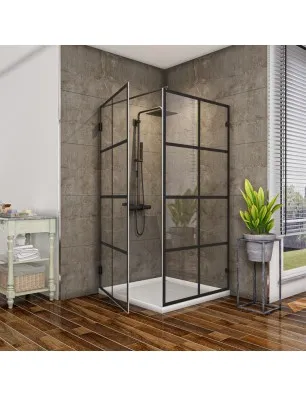 Eck-Duschkabine Bias 01 - Pendelband - Schwarz - Loft 2