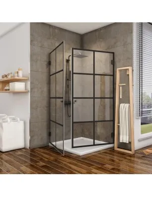 Eck-Duschkabine Bias 02 - Pendelband - Schwarz - Loft 2