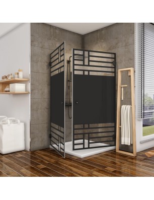 Eck-Duschkabine Bias 02 - Pendelband - Schwarz - Loft 5