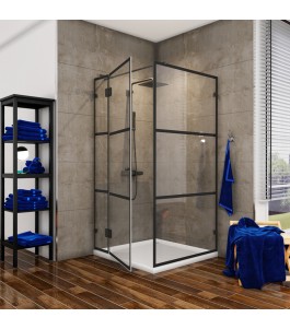 Eck-Duschkabine Bias 05 - Pendelband - Schwarz - Loft 1