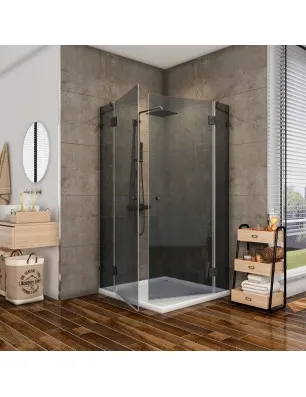 Eck-Duschkabine Bias 06 - Pendelband - Schwarz - Grauglas