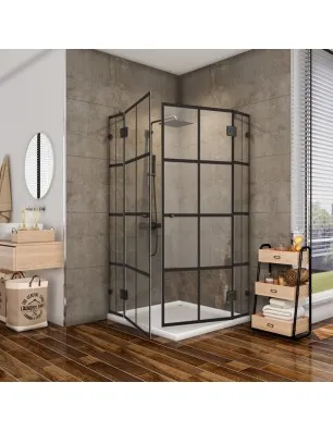 Eck-Duschkabine Bias 06 - Pendelband - Schwarz - Loft 2