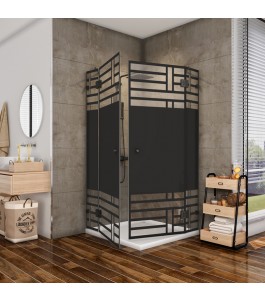 Eck-Duschkabine Bias 06 - Pendelband - Schwarz - Loft 5