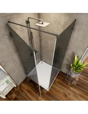 Eck-Duschkabine Bias 01 - Pendelband - Schwarz - Grauglas