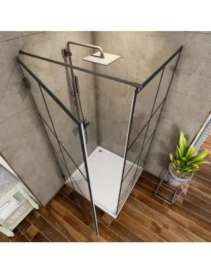 Eck-Duschkabine Bias 01 - Pendelband - Schwarz - Loft 2