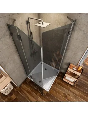 Eck-Duschkabine Bias 06 - Pendelband - Schwarz - Grauglas