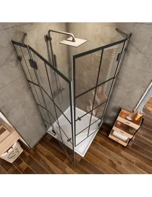 Eck-Duschkabine Bias 06 - Pendelband - Schwarz - Loft 2