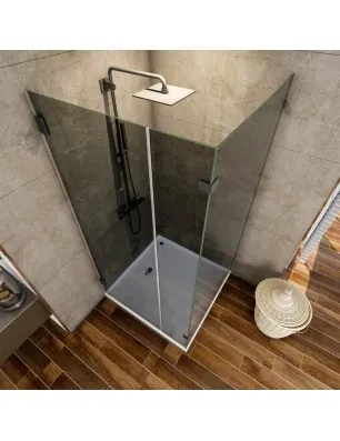 Eck-Duschkabine Bias 07 - Pendelband - Schwarz - Grauglas