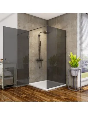 Eck-Duschkabine Bias 01 - Pendelband - Schwarz - Grauglas