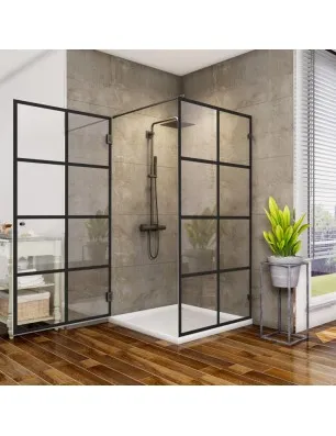 Eck-Duschkabine Bias 01 - Pendelband - Schwarz - Loft 2