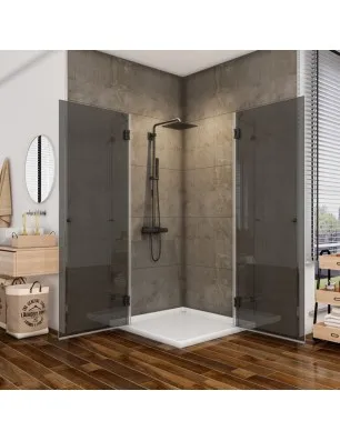 Eck-Duschkabine Bias 06 - Pendelband - Schwarz - Grauglas