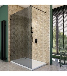 Walk In Dusche  - Amora 01 - Duschwand - Schwarz - Grauglas