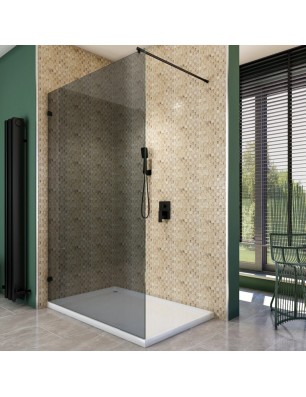 Walk In Dusche  - Amora 01 - Duschwand - Schwarz - Grauglas