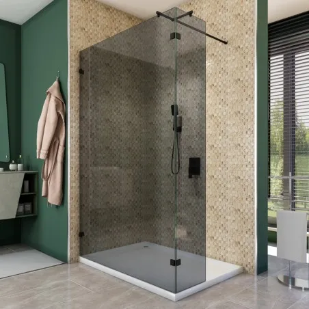 Walk In Dusche - Amora 03 - Duschwand - Schwarz - Grauglas