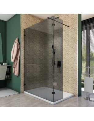 Walk In Dusche  - Amora 03 - Duschwand - Schwarz - Grauglas