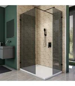 Walk In Dusche - Amora 04 - Duschwand - Schwarz - Grauglas