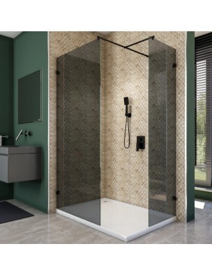 Walk In Dusche  - Amora 04 - Duschwand - Schwarz - Grauglas