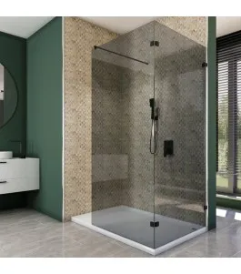 Walk In Dusche - Amora 05 - Duschwand - Schwarz - Grauglas