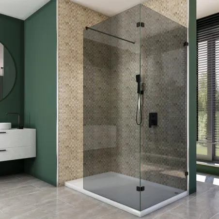 Walk In Dusche - Amora 05 - Duschwand - Schwarz - Grauglas