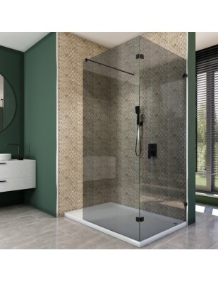 Walk In Dusche  - Amora 05 - Duschwand - Schwarz - Grauglas