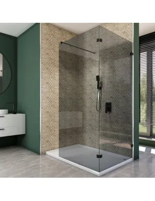 Walk In Dusche - Amora 05 - Duschwand - Schwarz - Grauglas