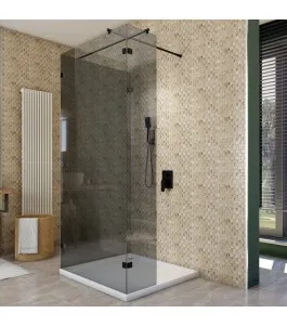 Walk In Dusche - Amora 07 - Duschwand - Schwarz - Grauglas