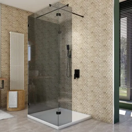 Walk In Dusche - Amora 07 - Duschwand - Schwarz - Grauglas