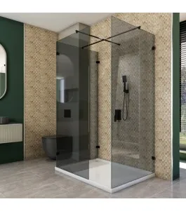 Walk In Dusche - Amora 08 - Duschwand - Schwarz - Grauglas