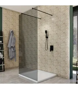 Walk In Dusche - Amora 09 - Duschwand - Schwarz - Grauglas