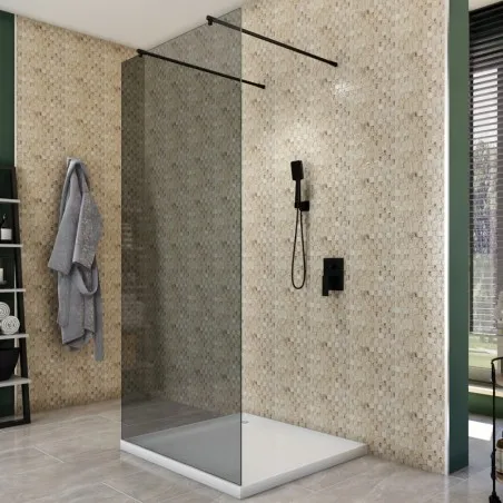 Walk In Dusche - Amora 09 - Duschwand - Schwarz - Grauglas