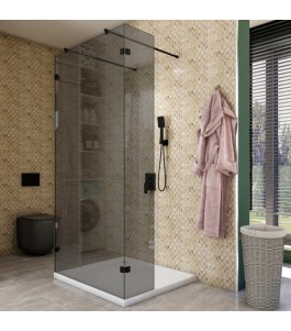 Walk In Dusche  - Amora 10 - Duschwand - Schwarz - Grauglas