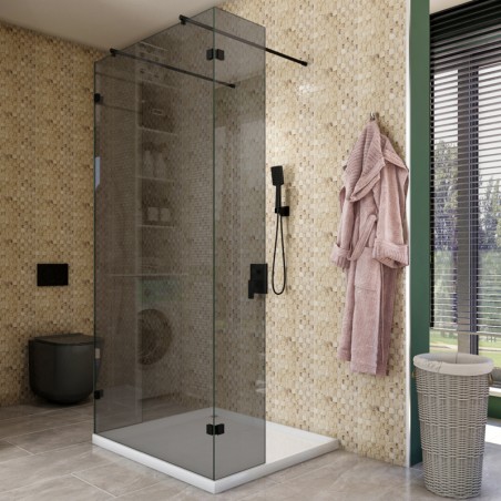 Walk In Dusche  - Amora 10 - Duschwand - Schwarz - Grauglas