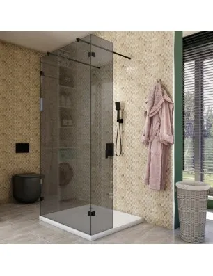Walk In Dusche - Amora 10 - Duschwand - Schwarz - Grauglas