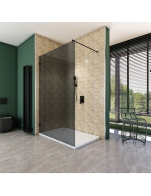 Walk In Dusche  - Amora 01 - Duschwand - Schwarz - Grauglas